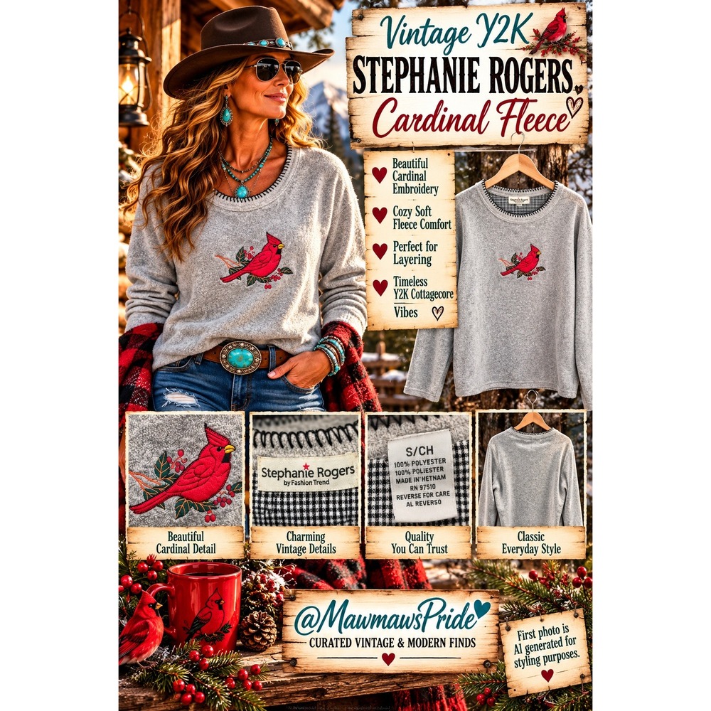 Vintage Y2K Stephanie Rogers Cardinal Fleece S Birdwatcher Grandmacore Cabincore